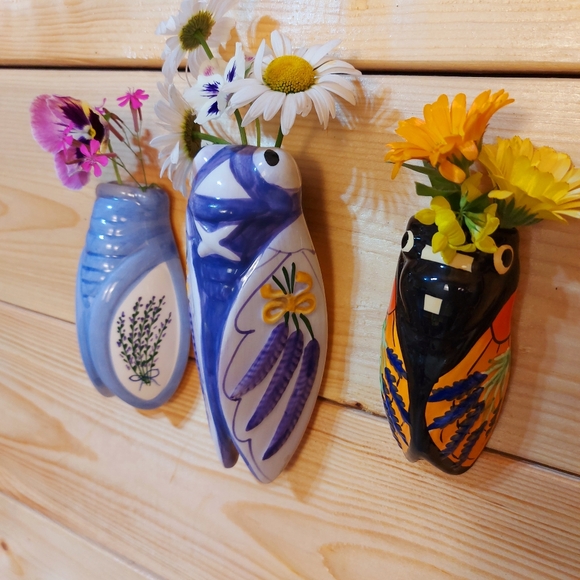 NEM Other - French vintage small ceramic cicada wall hanging ornament lot of 3